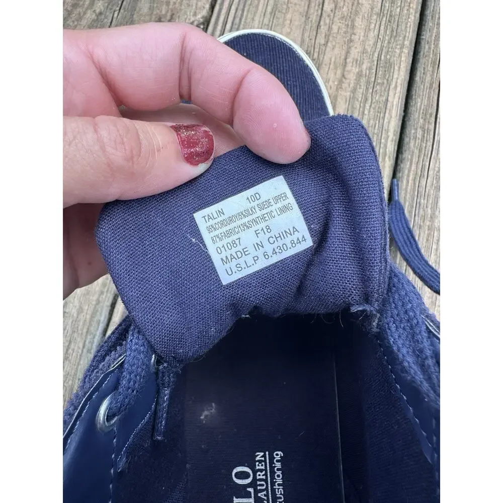 Polo Ralph Lauren Talin Sneakers 10 D Navy Corduroy Suede High Top Flesh Pony